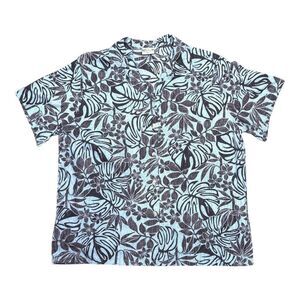 Vintage Hawaiian Print Short Sleeve Button-Up Shirt XL Light Blue Go Barefoot